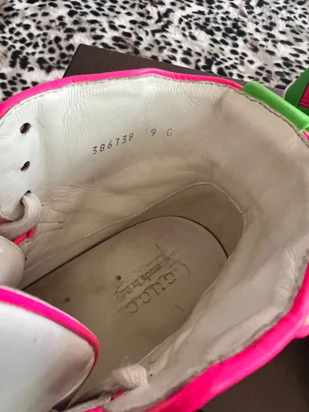 Gucci White Leather Sneakers with Neon Pink & Neon Green Accents - Picture 7 of 7